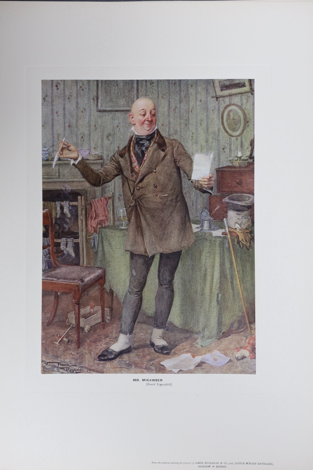 The Buchanan Portfolio of Characters from Dickens. title plate, portrait of the author and 13 other coloured plates (by Frank Reynolds) with captions, mounted on thin card and contained within a linen-backed faux leather